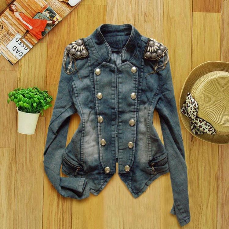 Women's Denim Coat Short Design Denim Outerwear Female Long-sleeve Short Jacket Epaulette 829 Fashion Denim Jacket for Female