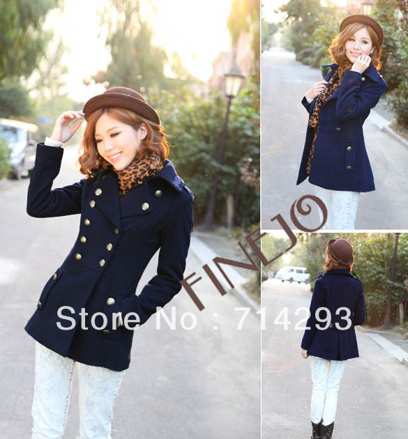 Women's Double-breasted Long Sleeve Lapel Winter Coat Outwear Jacket 2 Sizes Free shipping 9300