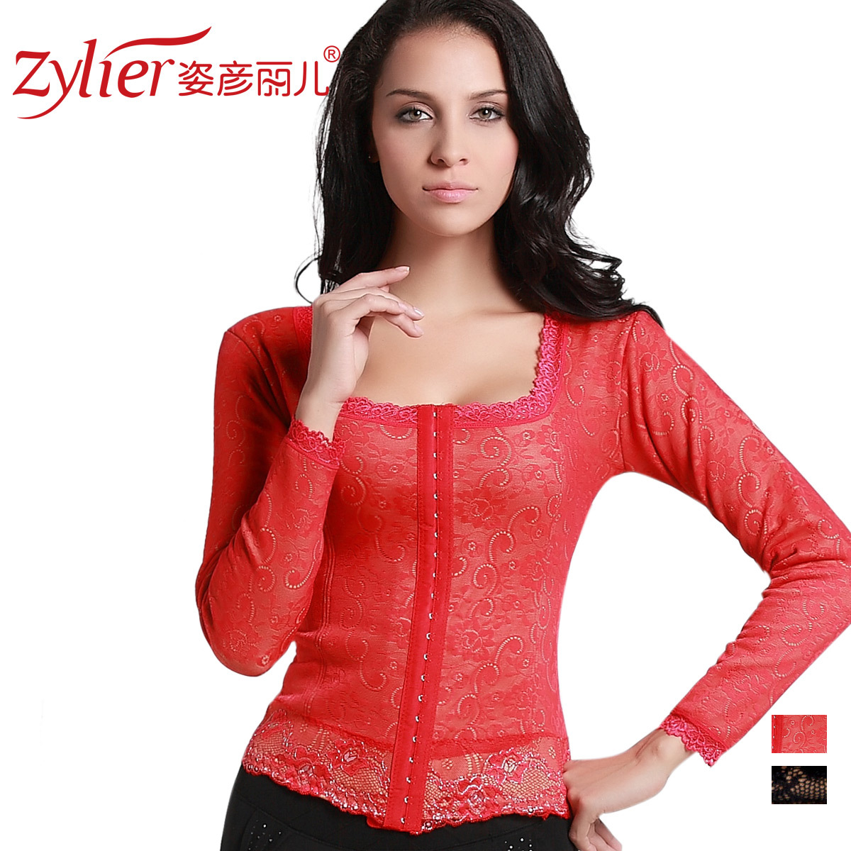 Women's double layer thickening plus velvet lace long-sleeve top slim thermal vest sy52