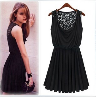 Women's elegant lace vintage slim waist one-piece dress Free  shipping