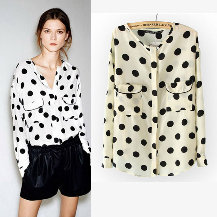 Women's Fashion Blouse,Long sleeve Shirt Polka dot,Elegant Casual Brand Design,Free Shipping