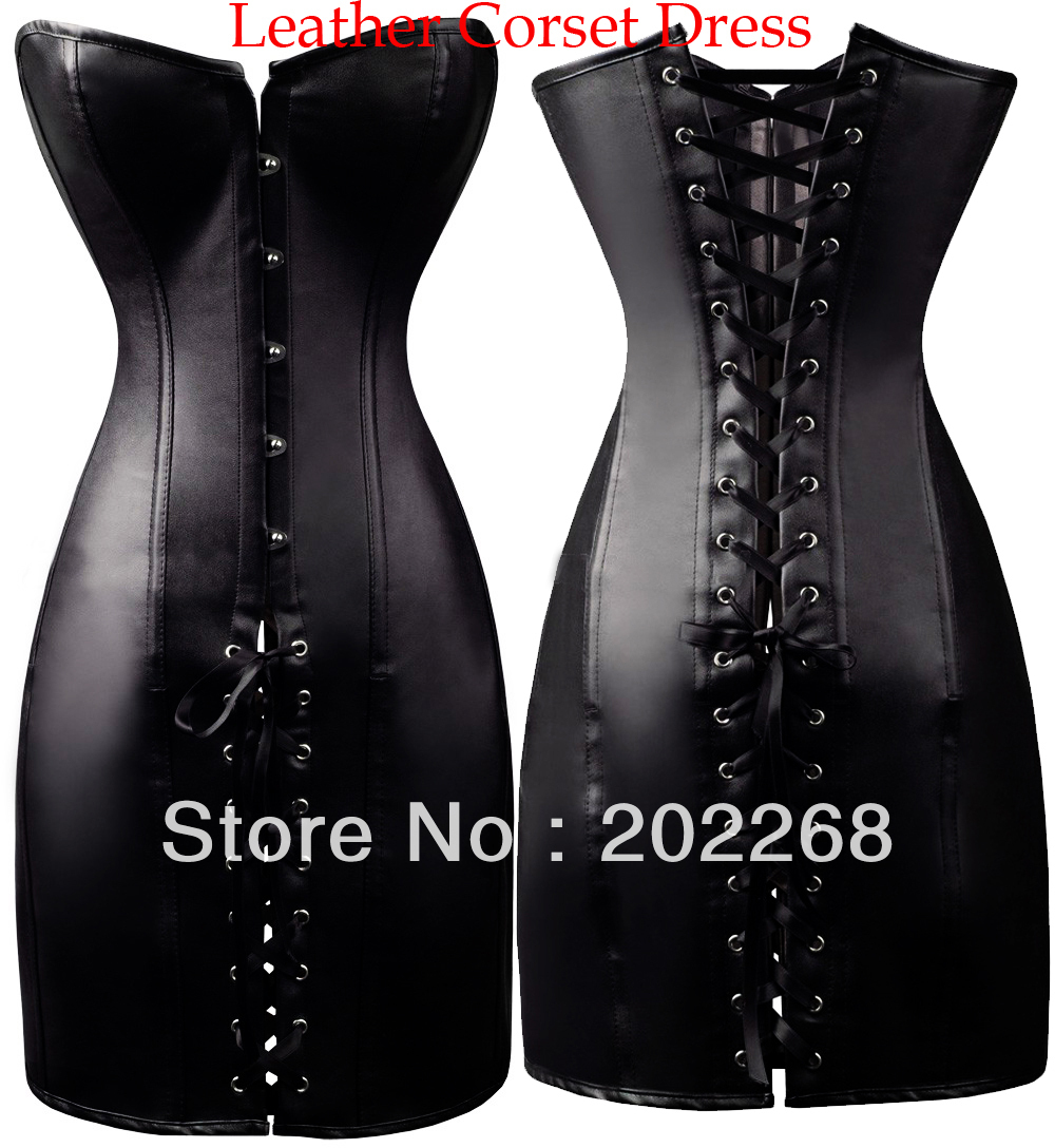 Women`s Fashion Clothes Gothic Faux Leather PVC PU Black Clubwear Corset Bustier Lace up Sexy Lingerie 314