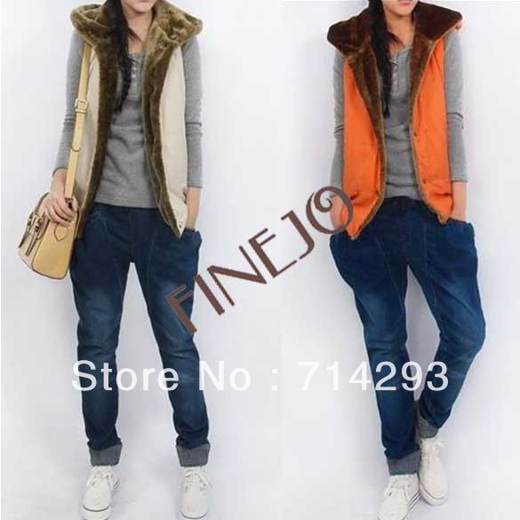 Women's Fashion Coral Fleece Cotton Sleeveless Hoodies Vest Waistcoat free shipping 9090