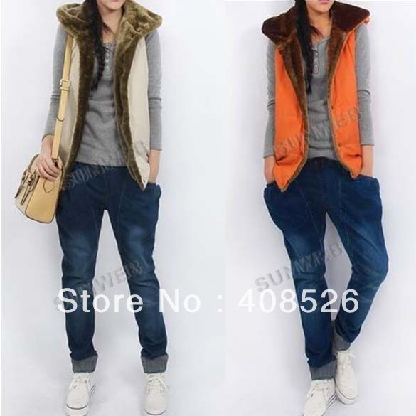 Women's Fashion Coral Fleece Cotton Sleeveless Hoodies Vest Waistcoat free shipping 9090