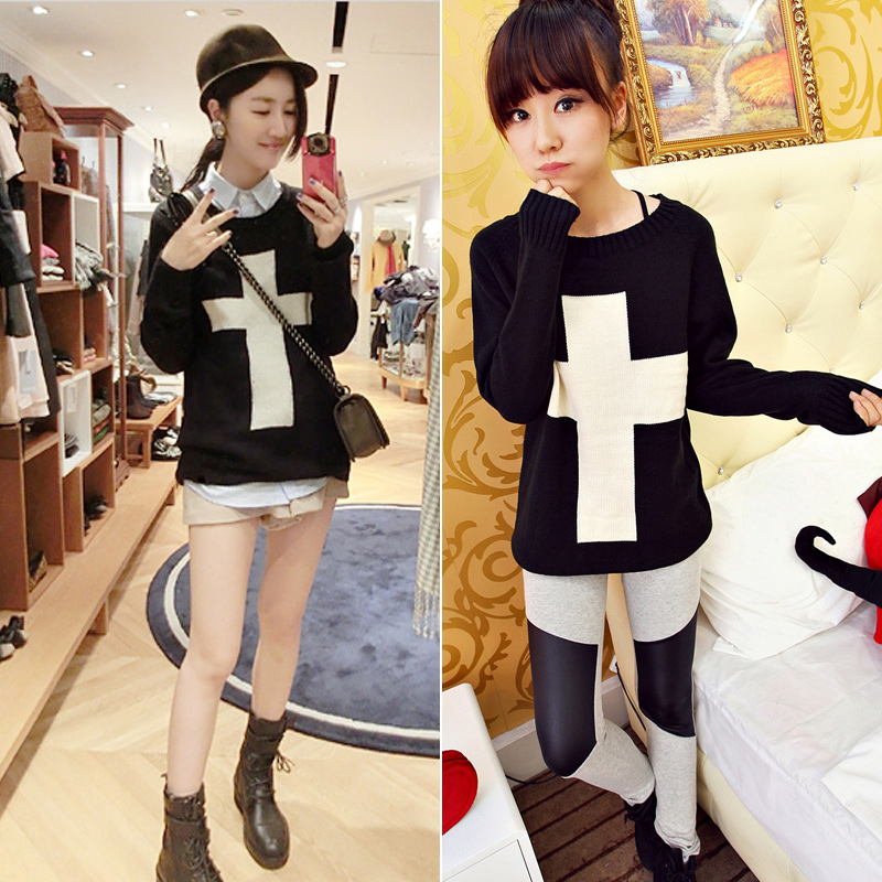 Women's fashion cross 2012 solid color o-neck long-sleeve pullover sweater straight h827 winter