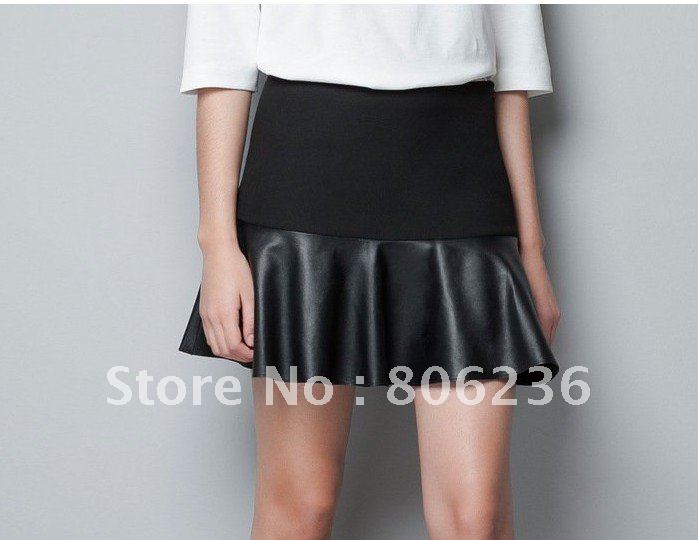 Women's Fashion Pleated Leather Short Skirt  B1115