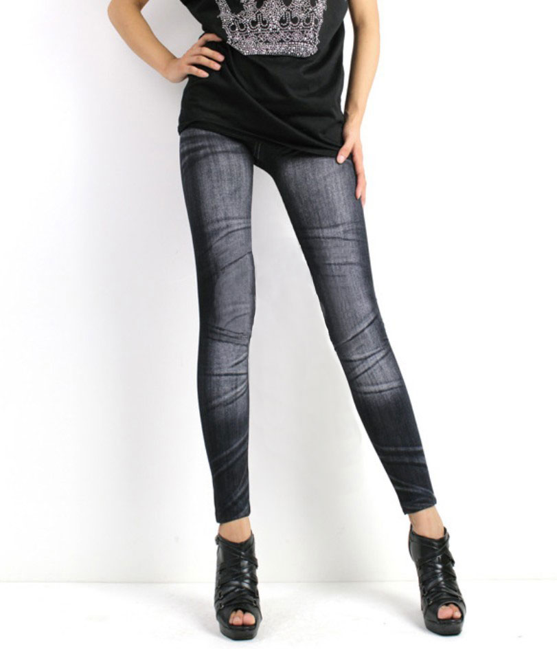 Women's - fashion sexy faux denim pack rompers legging 7735 - 2