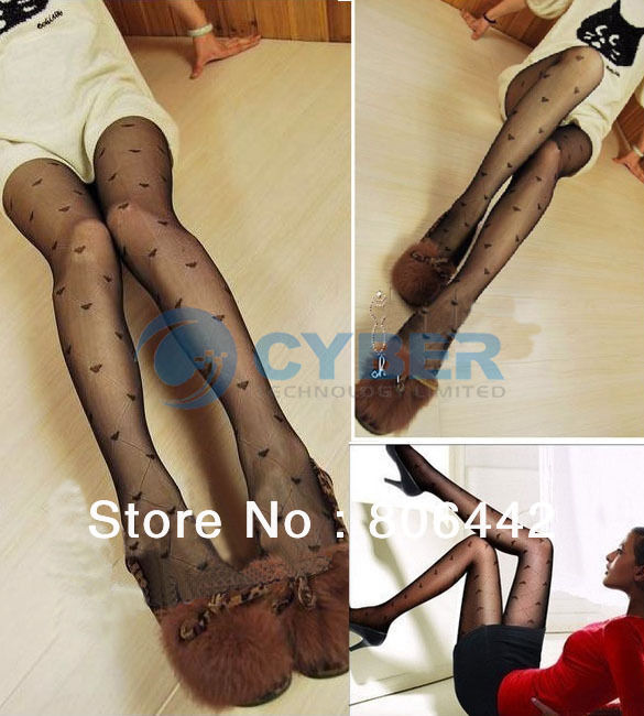 Women's Fashion Sexy Grid Loving Heart Pantyhose/ Thin Tights Sheer Stockings Free Shipping 10281