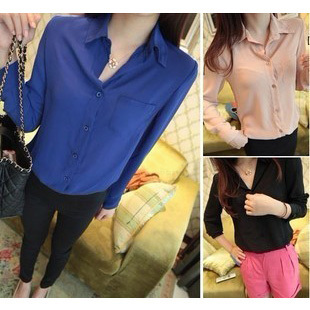 Women's fashion slim curviplanar sexy chiffon long-sleeve shirt,ladies slim shirt,blouse,Free shipping