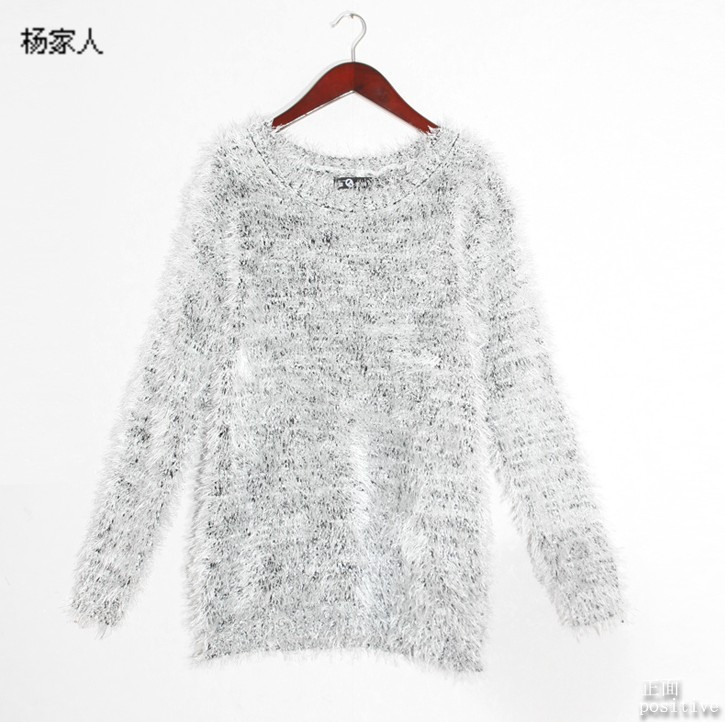 Women's fashion thermal pine soft-bristle wool knitted silver grey loose plus size sweater outerwear