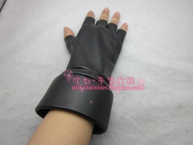 Women's faux leather semi-finger mitring lengthen non-mainstream gloves wrist length gloves