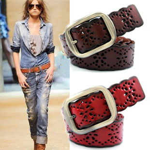 Women's first layer of cowhide belt Women cutout genuine leather strap (BL007)