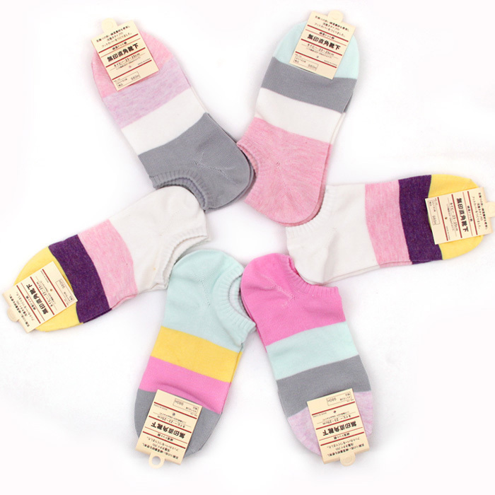 Women's floor  stripe socks 100% cotton summer slippers short socks