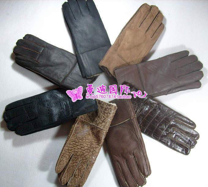 Women's full leather and wool fur in one gloves pure wool sheepskin genuine leather cycling gloves thermal gloves