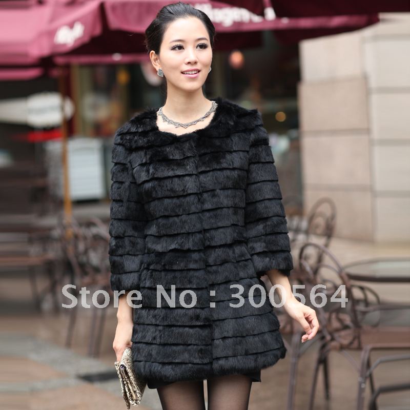 Women's_fur_coat New style 2012 Women rabbit fur coat o-neck medium-long fur