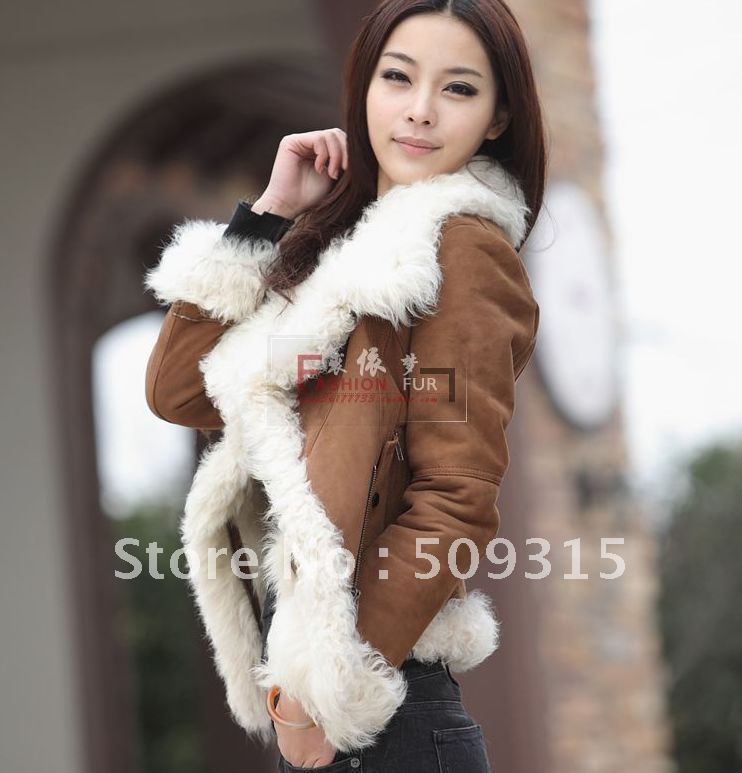 Women's fur coat wool and fur in one short design outerwear thermal women outerwear leather jacket free shipping