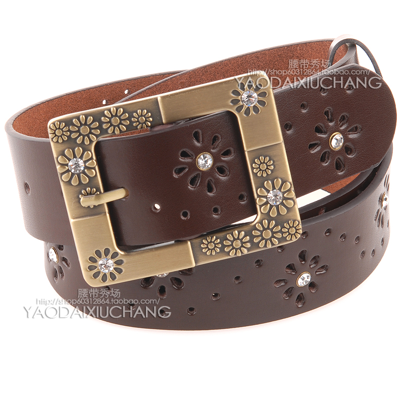 Women's genuine cowhide leather first layer of cowskin belt strap belt casual chrysalises cutout rhinestone fashion all-match