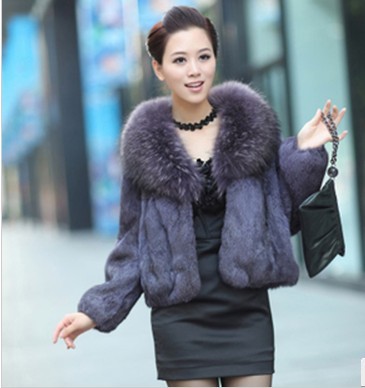 Women's genuine leather fur rabbit fur coat raccoon fur free shipping