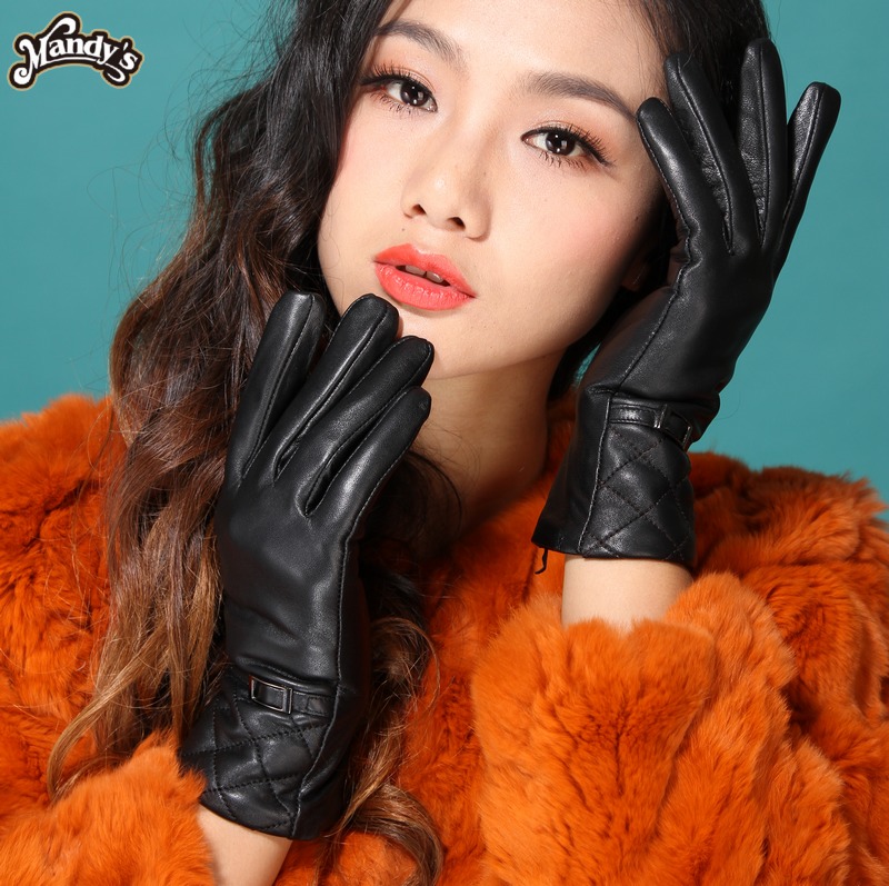 Women's genuine leather gloves female sheepskin leather gloves driving gloves winter thermal