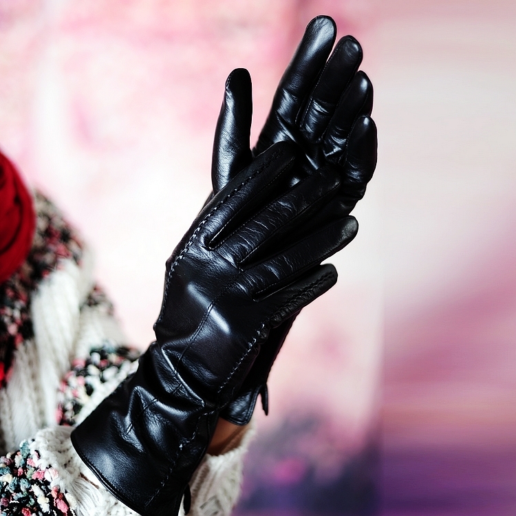 Women's genuine leather gloves medium-long atmospheric paragraph sheepskin gloves