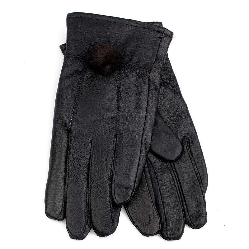 Women's genuine leather gloves sheepskin gloves sheepskin gloves winter thermal gloves plus velvet mink hair ball