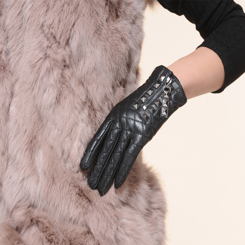 Women's genuine leather gloves winter thermal zipper button sheepskin gloves women's gloves