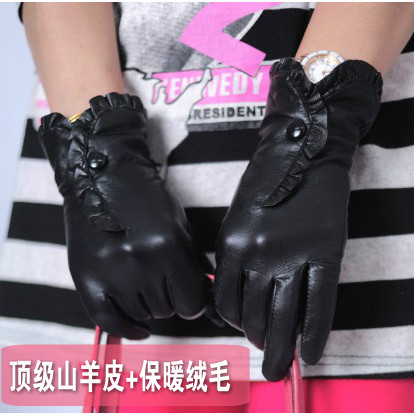 Women's genuine leather gloves women's sheepskin laciness decoration winter thermal m16