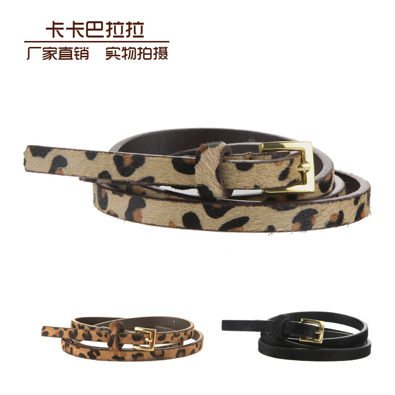 Women's genuine leather horse hair fashion all-match leopard print thin belt strap gw01