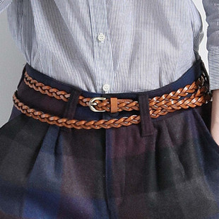 Women's genuine leather strap double-circle ultra long 2 circle belt knitted thin belt strap cronyism