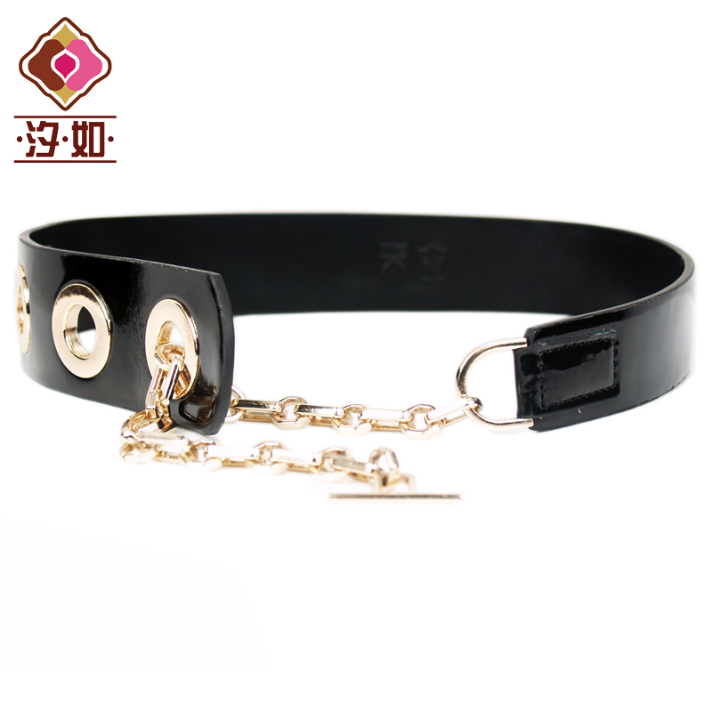 Women's genuine leather wide belt strap,japanned cowhide leather belly chain belt