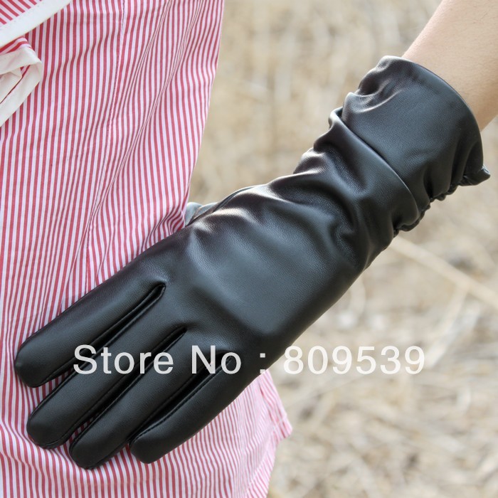 Women's gloves fashion women's leather gloves 28cm medium-long winter thermal