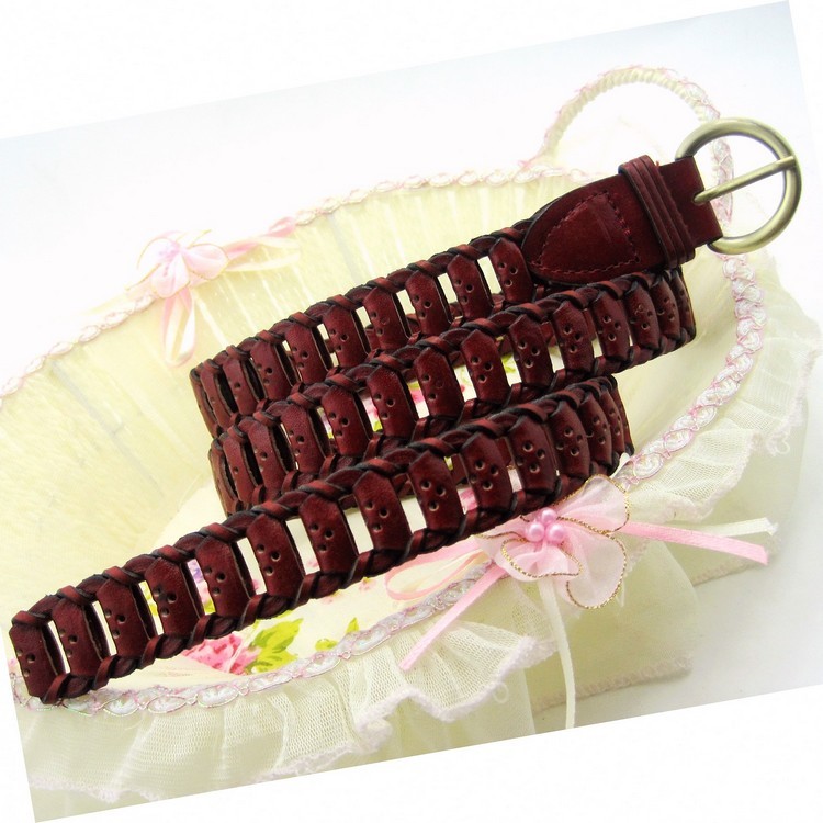 Women's handmade bonded leather weaved belt