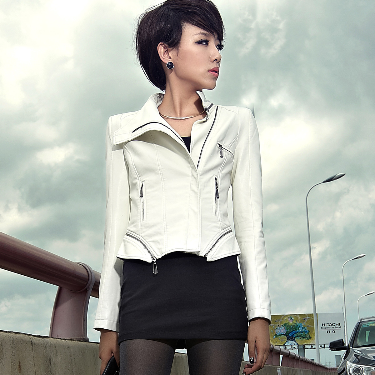 Women's High quality new arrival brief short leather clothing short design slim jacket outerwear