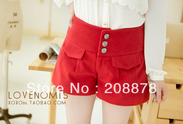 women's high waist slim fashion woolen shorts lady's woolen short pants for winter 1pcs freeshipping