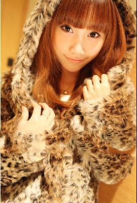 Women's Hooded Artificial Wool Leopard Cardigan Jacket Coat