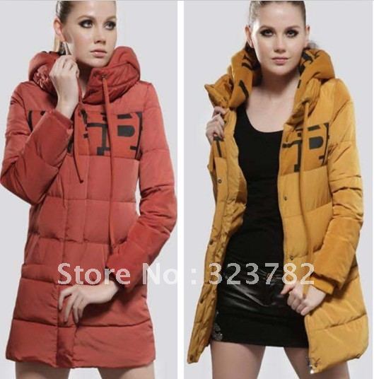 Women's hooded cotton-padded jacket winter letter wadded jacket cotton-padded jacket women's medium-long thickening outerwear