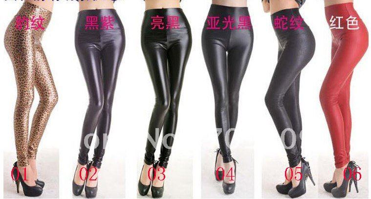 Women's Imitation leather pants Sexy High waist trousers Render pants 201285 abdomen stretch