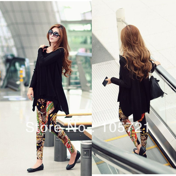 Women's Irregular Black Knits Casual Shirt Blouse Tops Long Sleeeves Outerwear  HR442YF