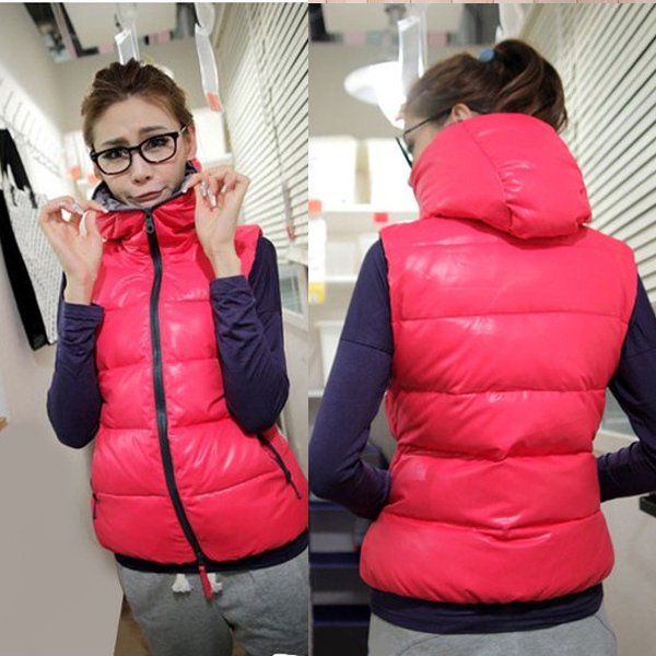 Women's Jacket Vest Zipper Warm Sleeveless Hooded Down Winter Coat Outwear New HR418