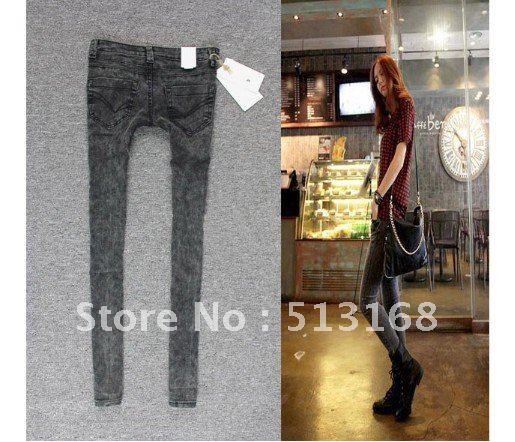 Women's Jeans water wash denim slim pants pencil pants jeans skinny pants black gray free shipping