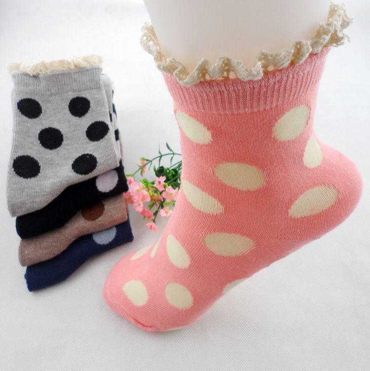 women's knee-high  cotton socks mid waist polka dot lace socks wholesale and retail