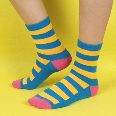 women's knee-high stripe cotton socks Match-up 124