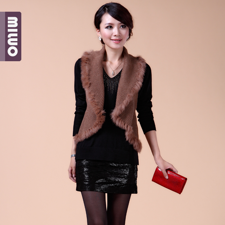 Women's knitted vest female fashion autumn and winter rabbit fur collar vest women's vest