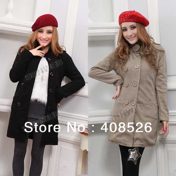 Women's Korea Sweet Long Sleeve Double-breasted Slim Fit Mid-length Trench Coat free shipping 7965