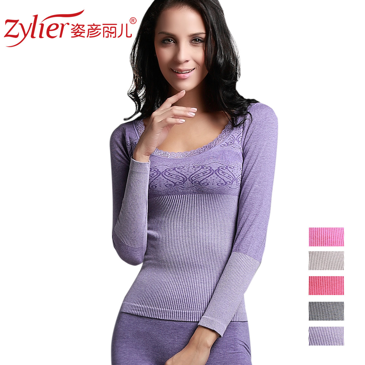 Women's lace o-neck slim waist abdomen drawing slim beauty care mt02 thermal underwear set