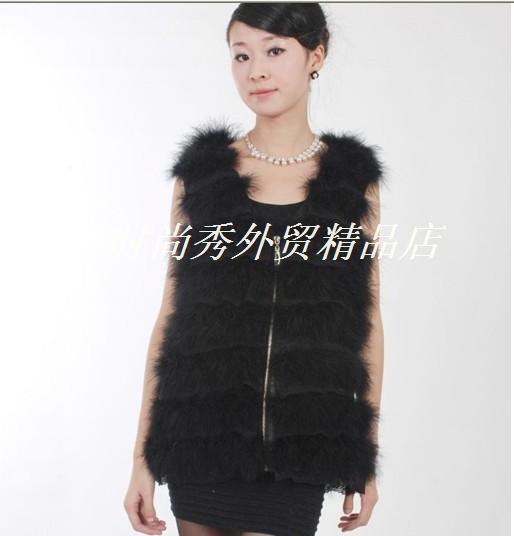 Women's lace ostrich wool turkey wool medium-long fur vest fur coat