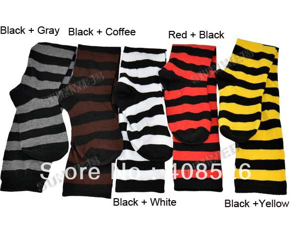 Women's Ladies Striped Knee High Socks Cotton Stripes Pantyhose Dance Team School Sports Stocking Free shipping 8148