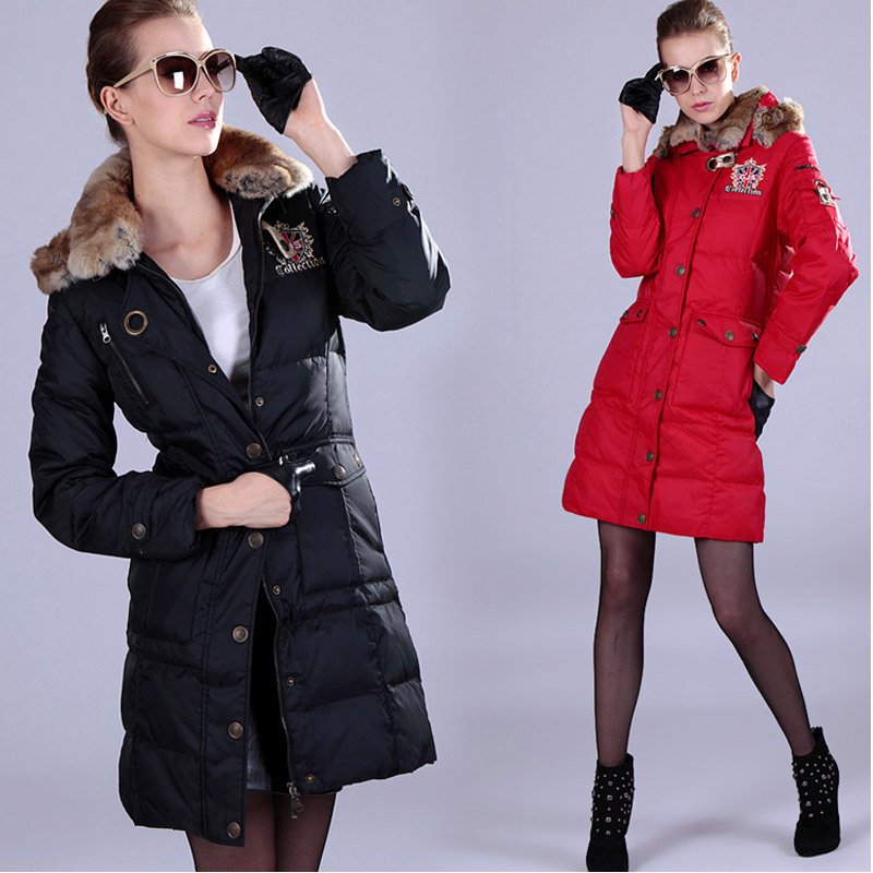 Women's large fur collar long design thickening down coat rabbit fur collar 7g501a