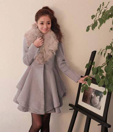 Women's large fur collar thermal wool coat outerwear