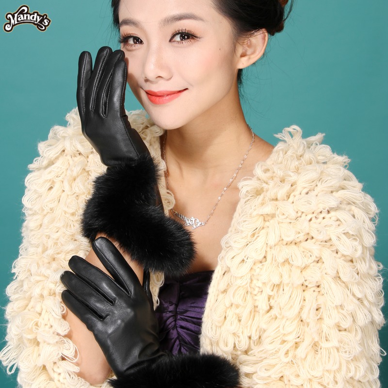 Women's leather gloves genuine leather sheepskin gloves female fashion medium-long winter chervron wool